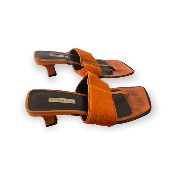 Vintage Paco Gil orange leather + fur kitten heels - Picture 4 of 4